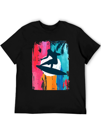 Camiseta Negra Surfista Estilo Retro