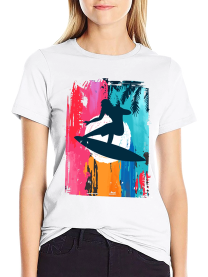 Camiseta Negra Surfista Estilo Retro
