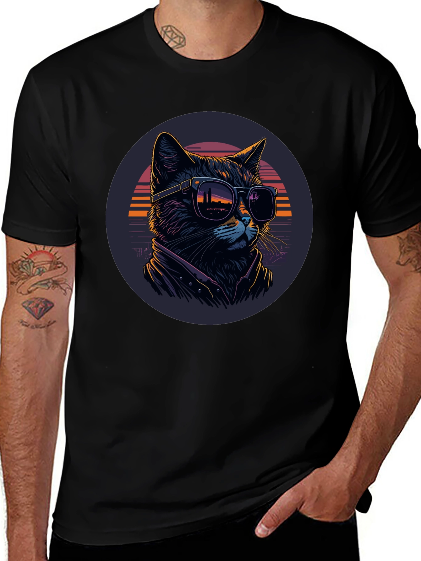 Camiseta Negra con Gato Cool
