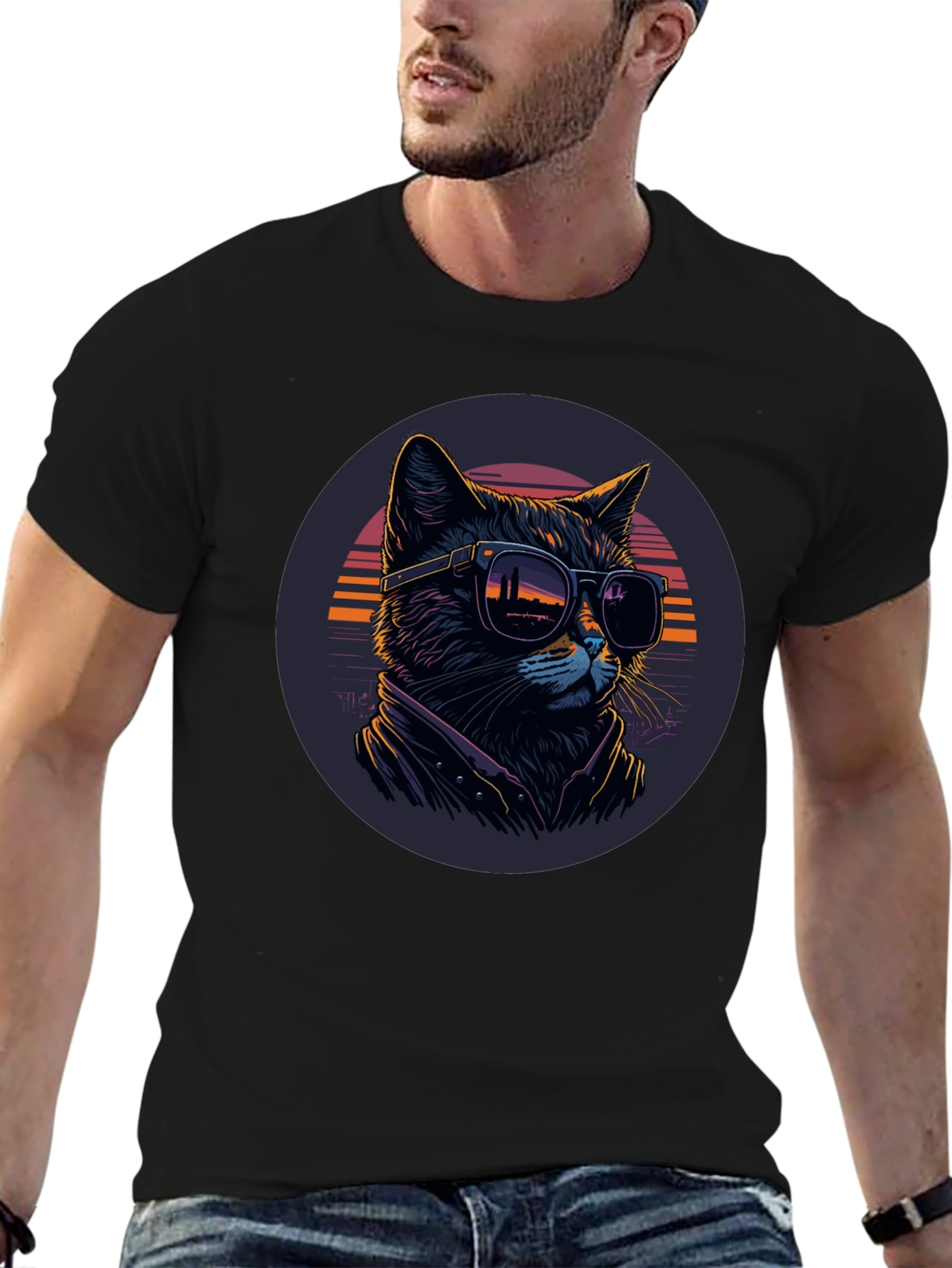 Camiseta Negra con Gato Cool