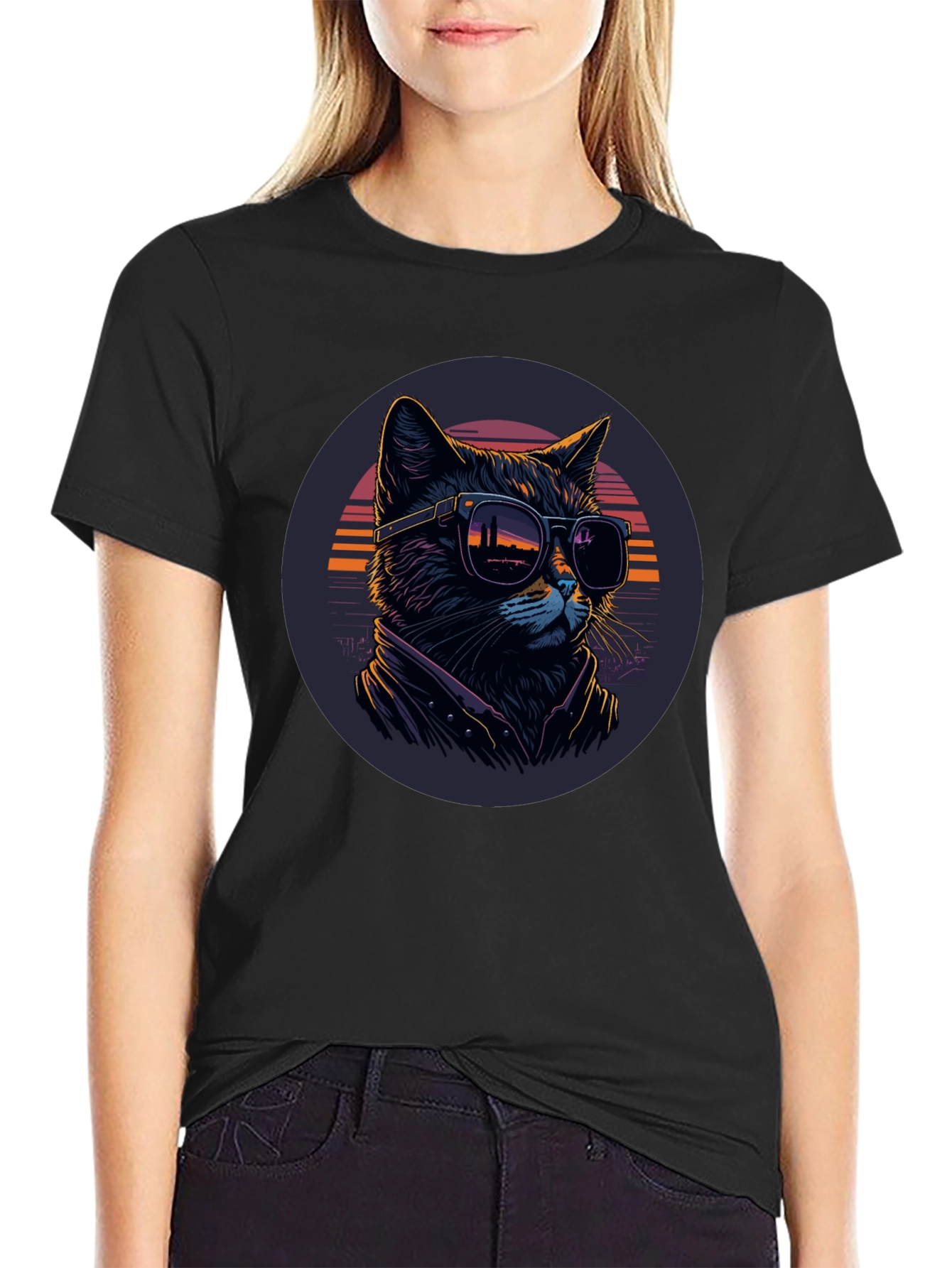 Camiseta Negra con Gato Cool