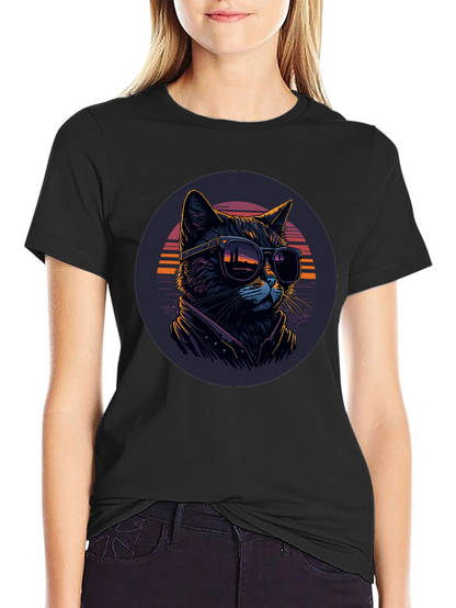 Camiseta Negra con Gato Cool