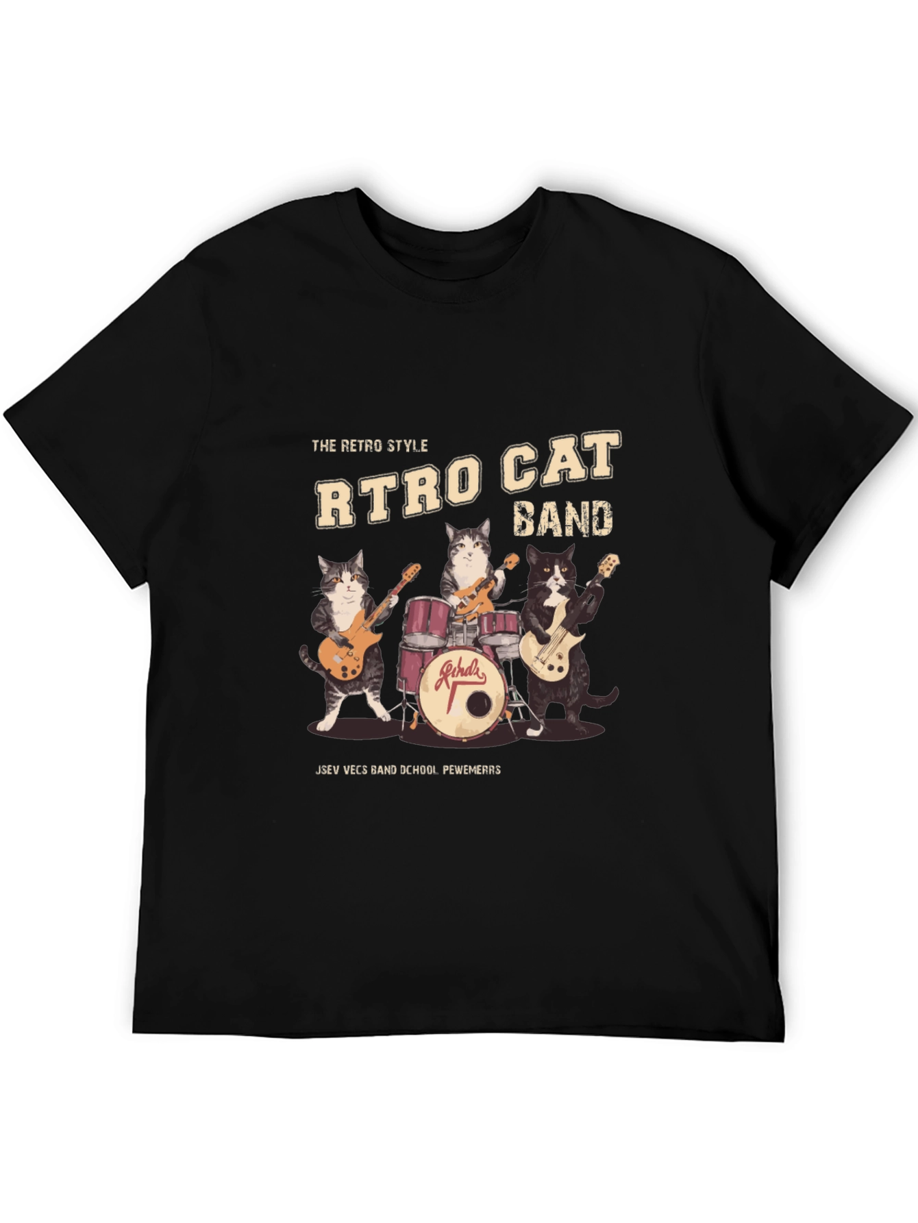 Camiseta Negra Retro Cat Band