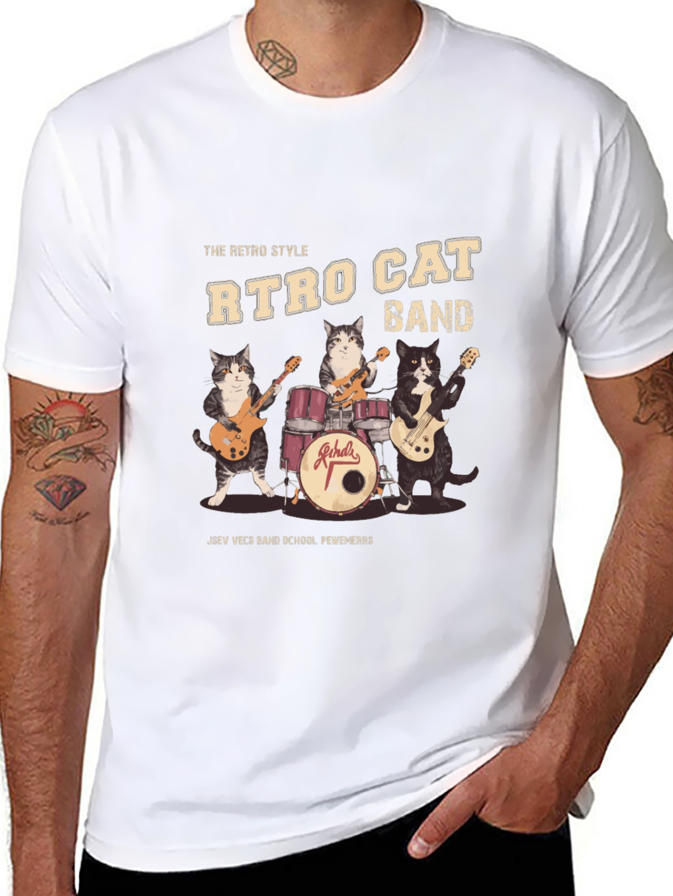 Camiseta Negra Retro Cat Band