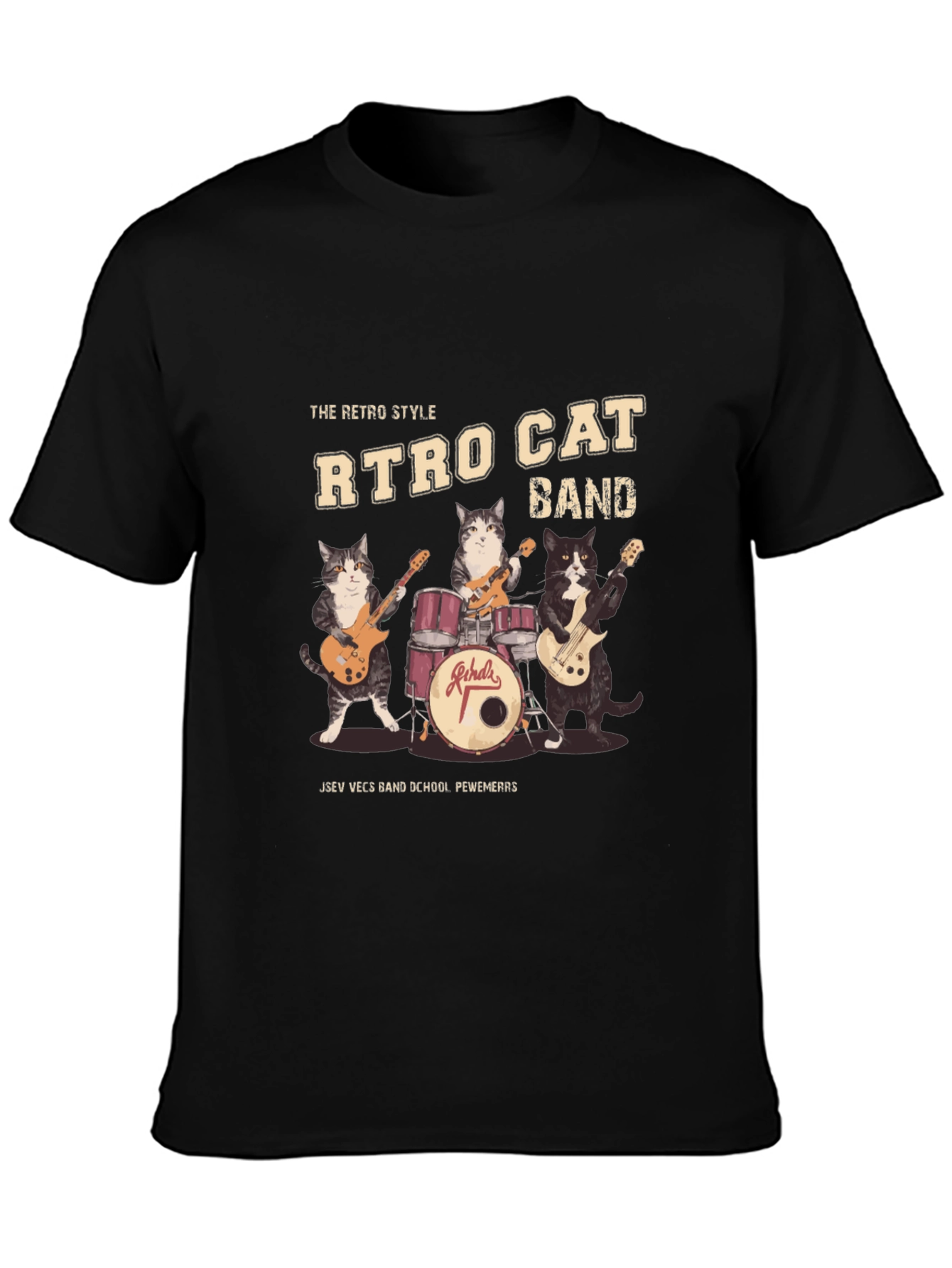 Camiseta Negra Retro Cat Band
