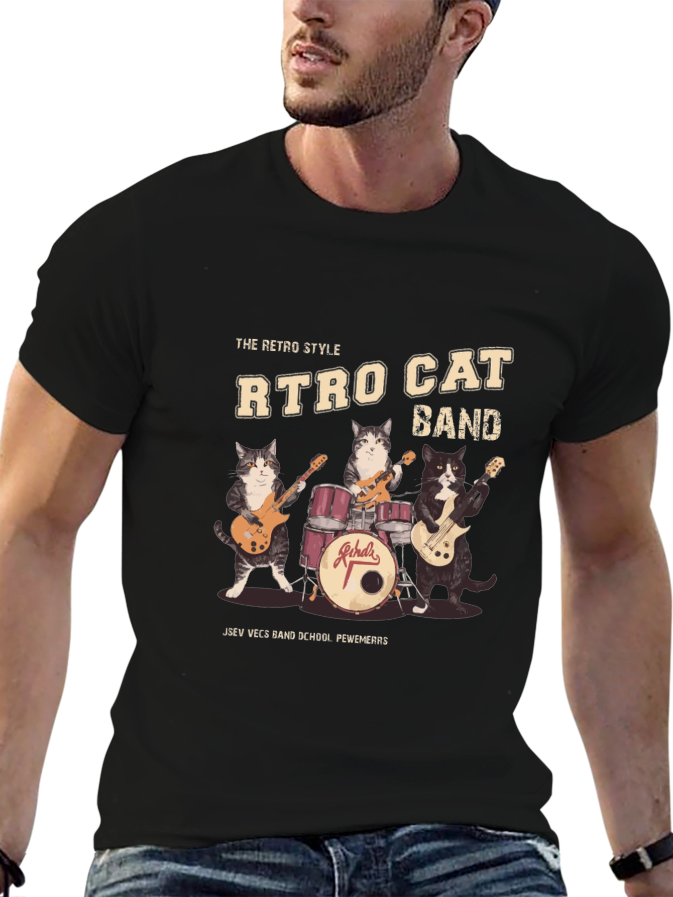 Camiseta Negra Retro Cat Band