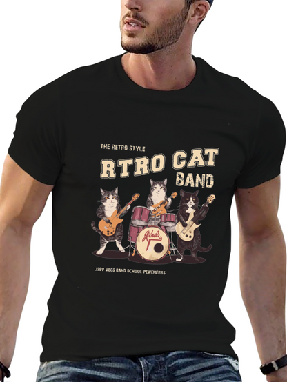 Camiseta Negra Retro Cat Band