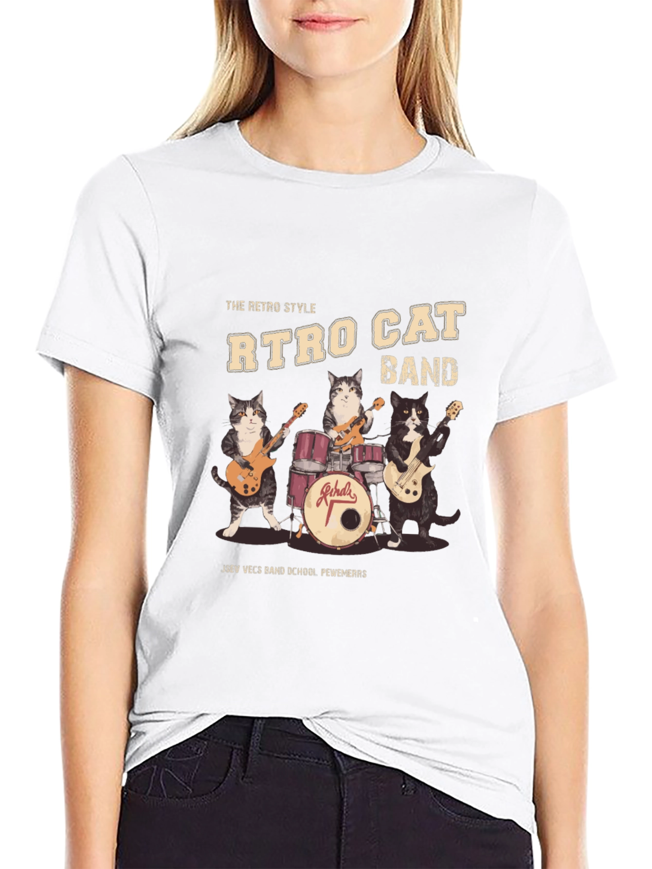Camiseta Negra Retro Cat Band