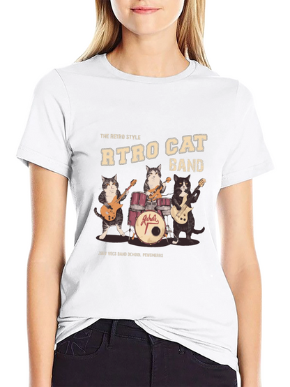 Camiseta Negra Retro Cat Band