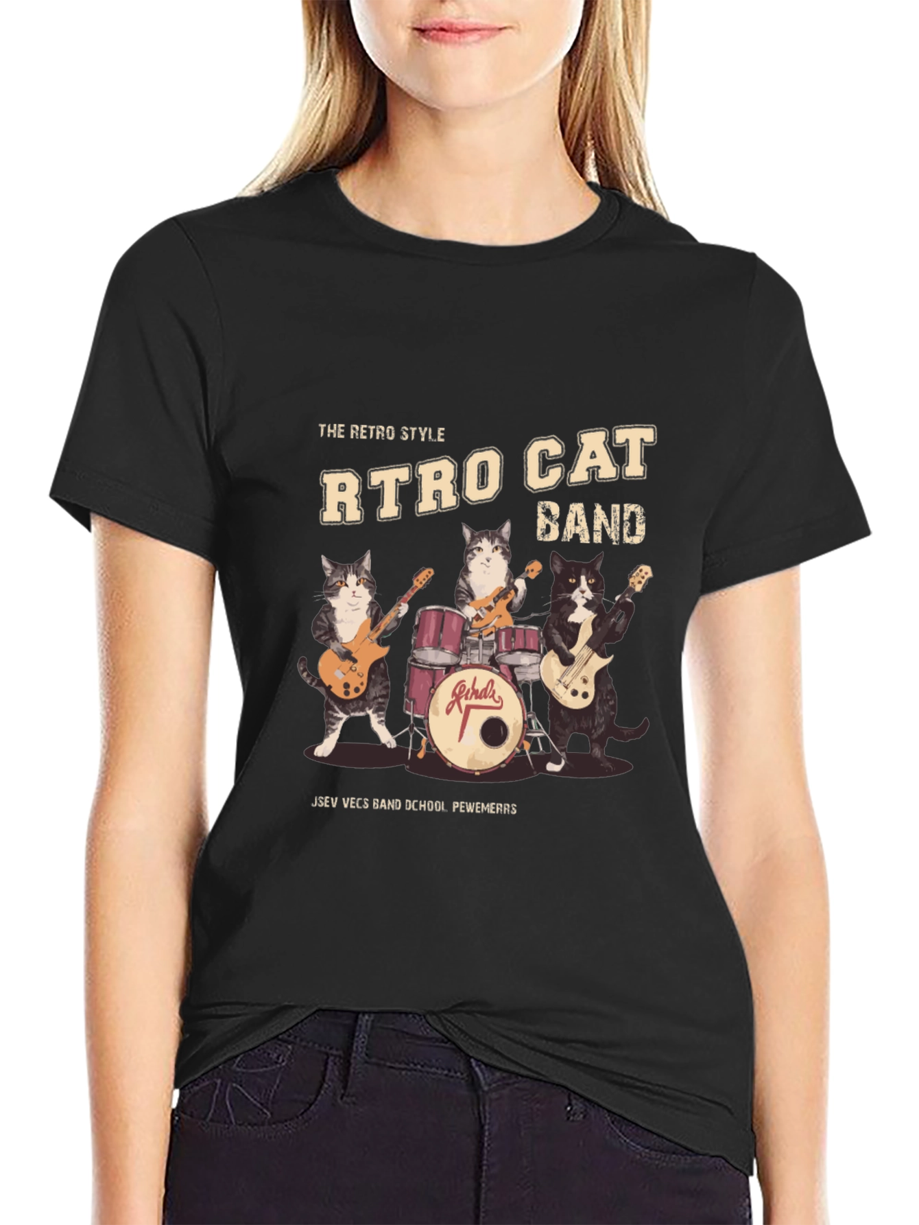 Camiseta Negra Retro Cat Band