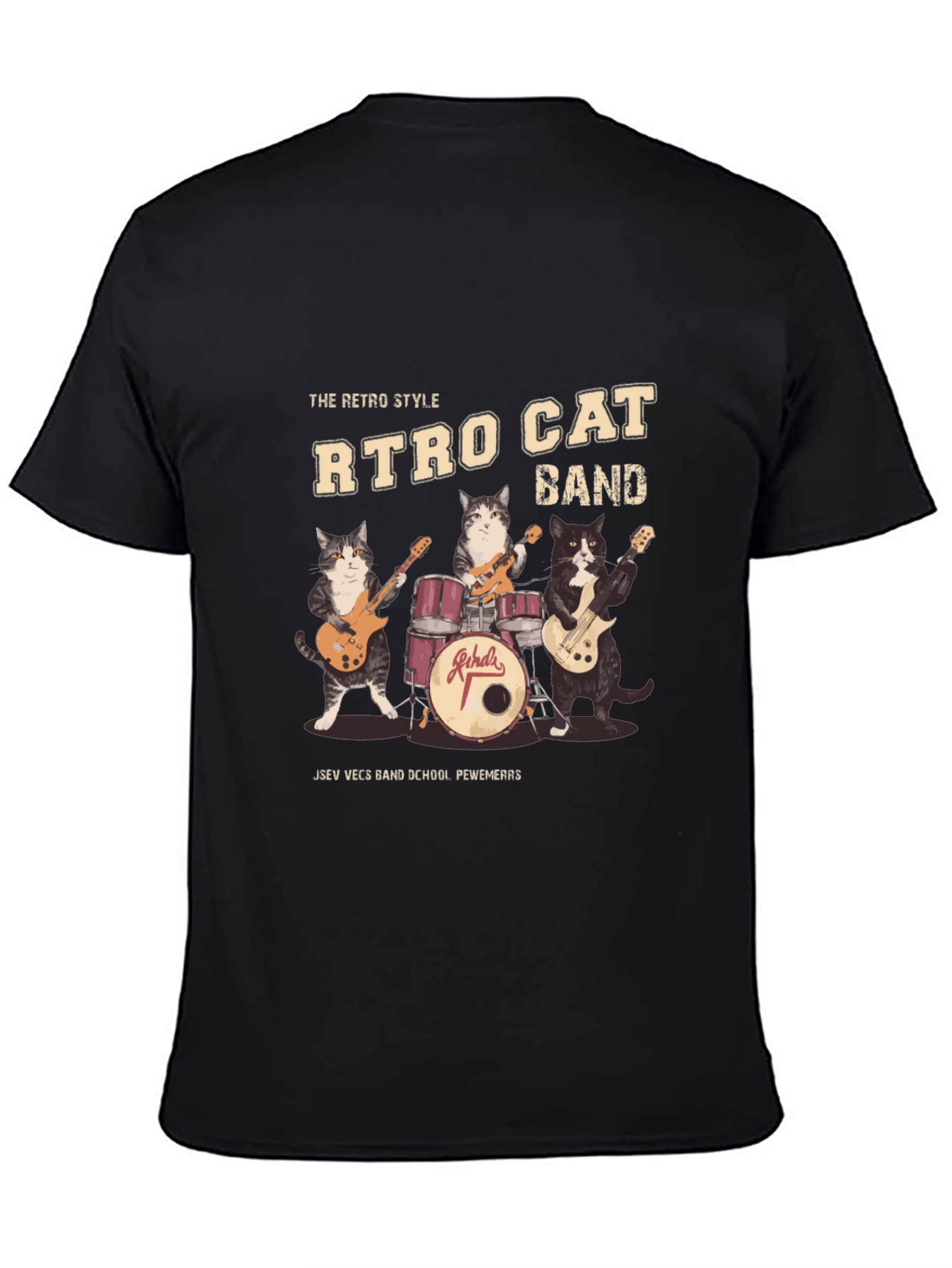 Camiseta Negra Retro Cat Band