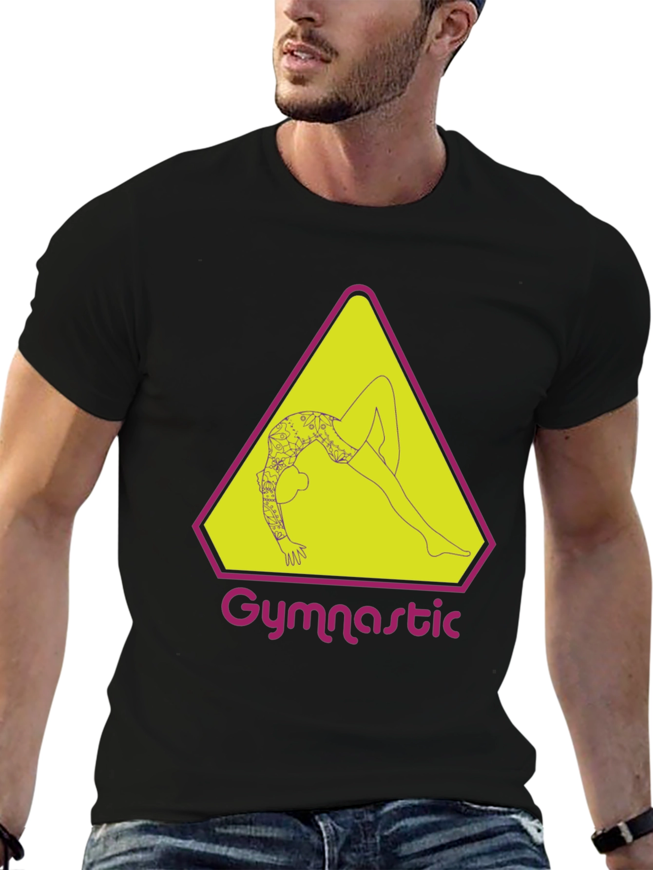 Camiseta Negra con Diseño de Gimnasta