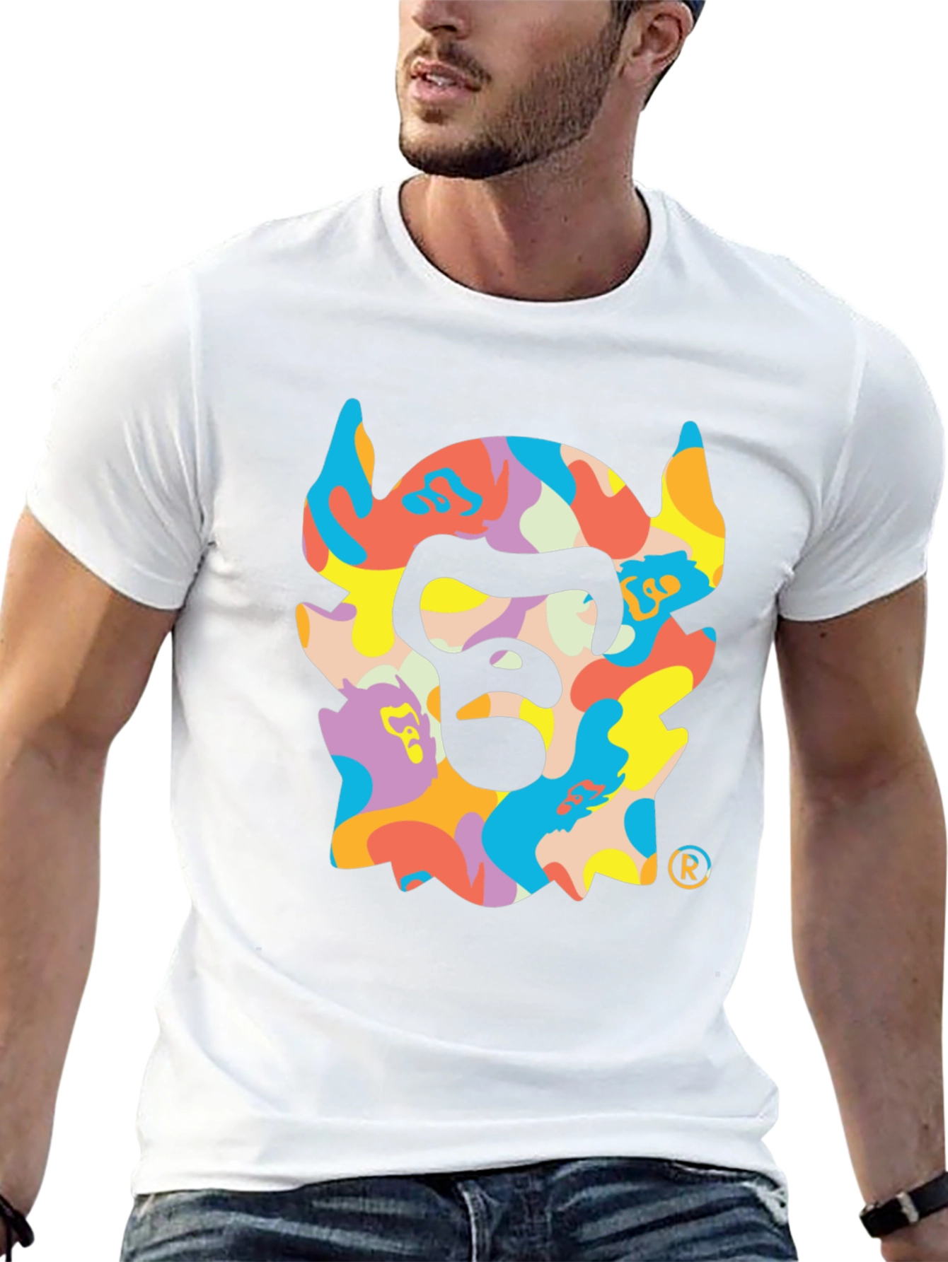Camiseta Negra con Estampado de Gorila Abstracto