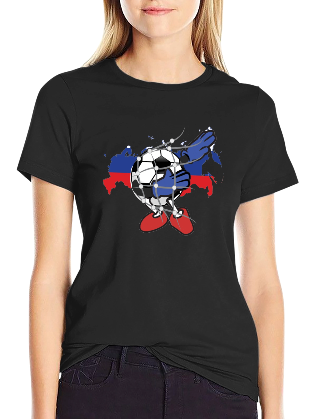 Camiseta Negra Fútbol Rusia Diseño Único