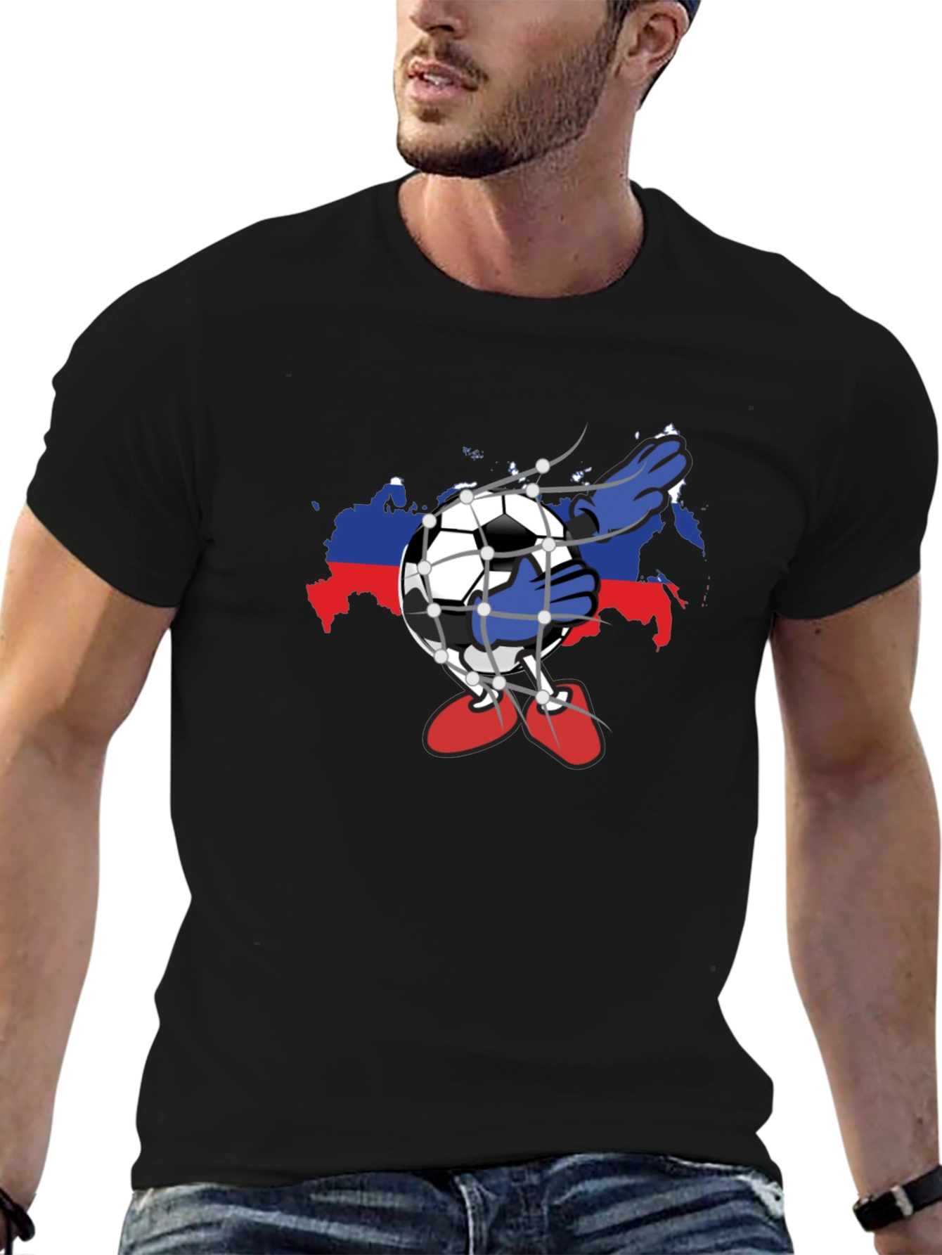 Camiseta Negra Fútbol Rusia Diseño Único