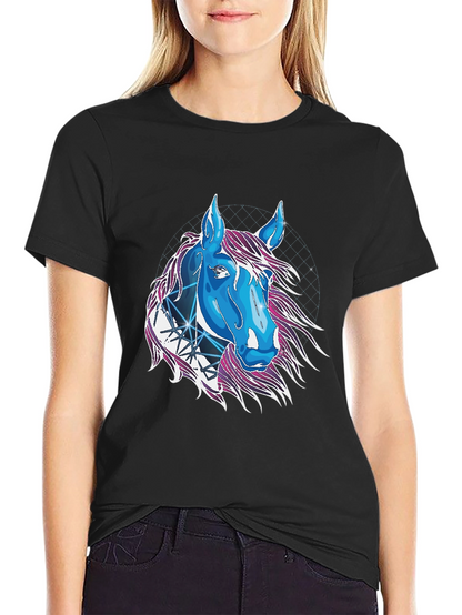 Camiseta Negra con Diseño de Caballo Cósmico