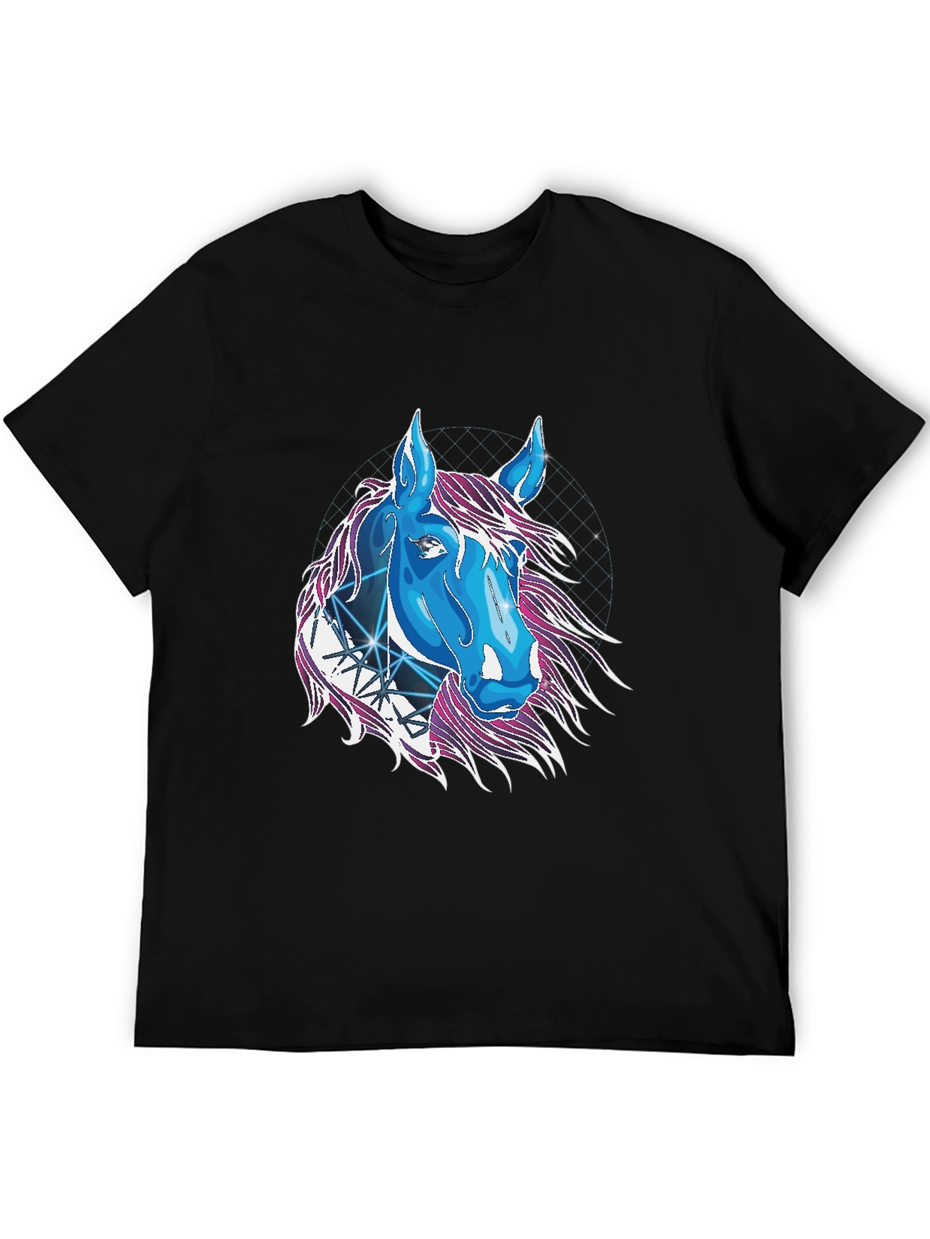 Camiseta Negra con Diseño de Caballo Cósmico