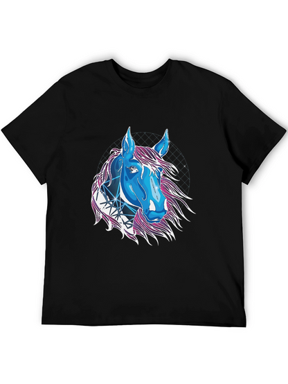 Camiseta Negra con Diseño de Caballo Cósmico