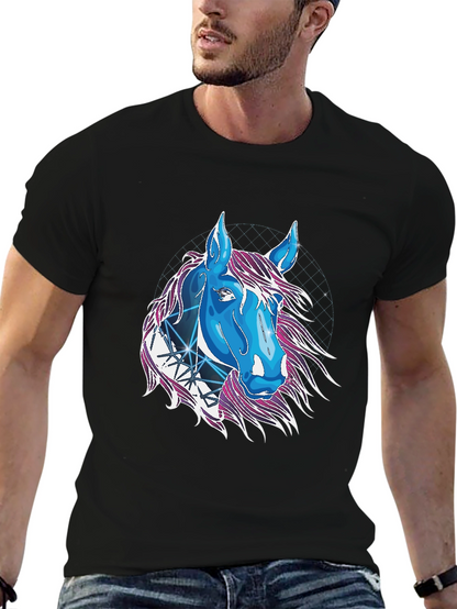 Camiseta Negra con Diseño de Caballo Cósmico