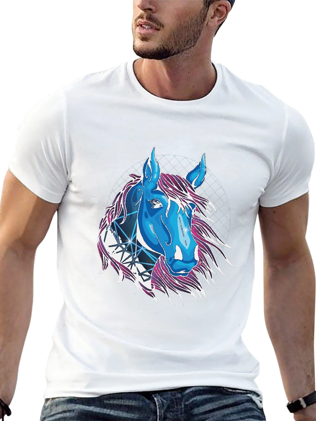 Camiseta Negra con Diseño de Caballo Cósmico