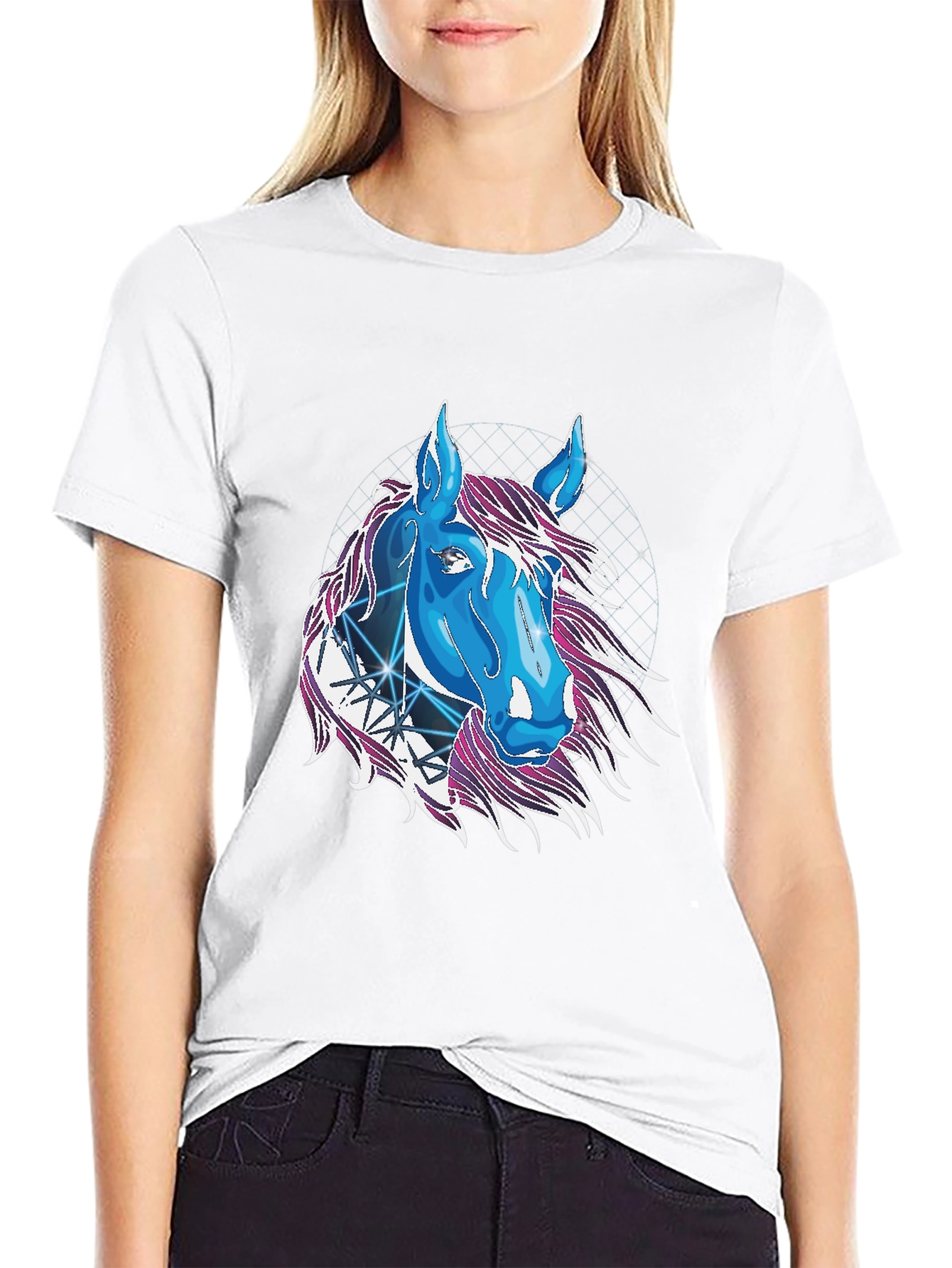 Camiseta Negra con Diseño de Caballo Cósmico
