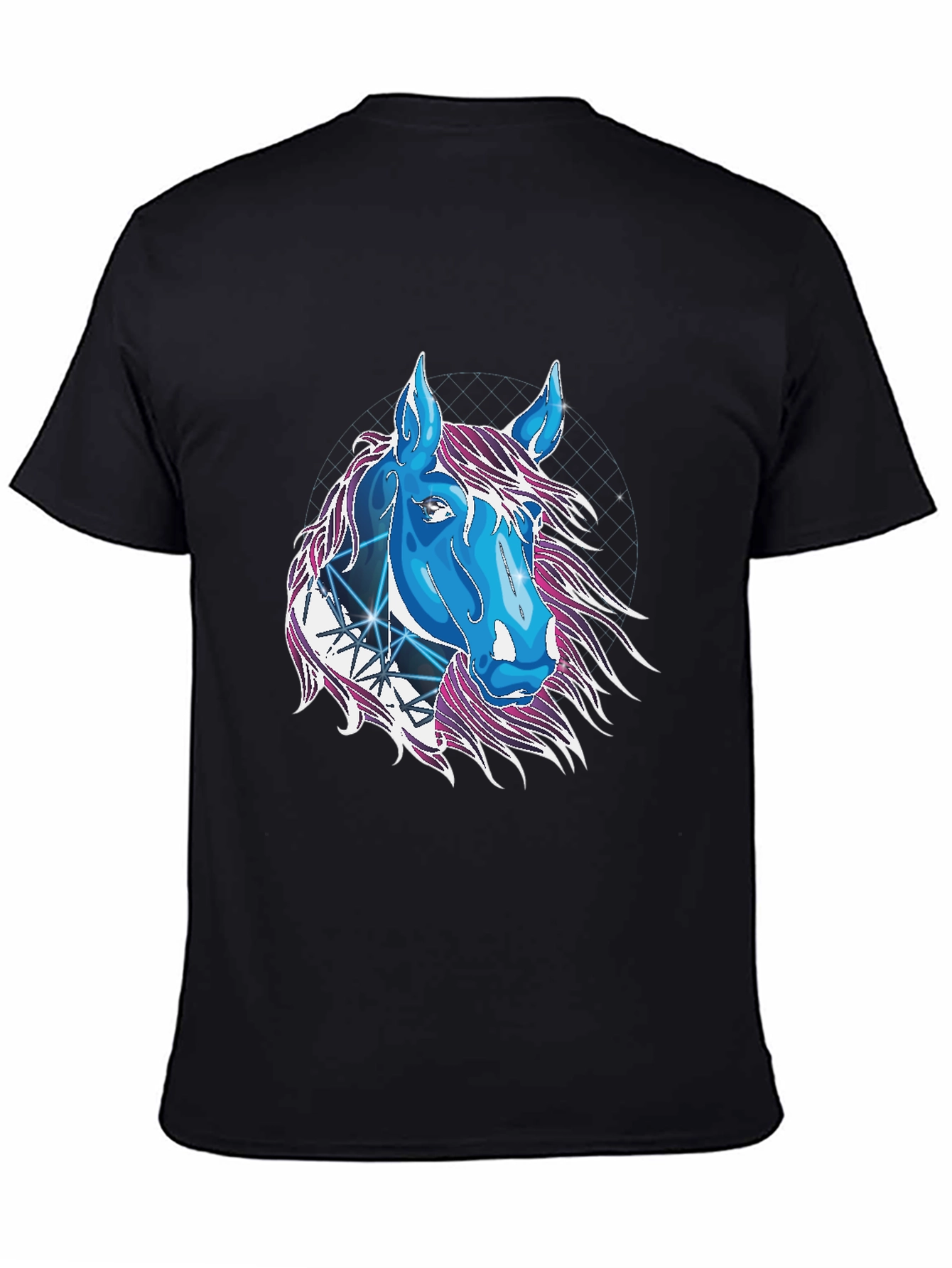 Camiseta Negra con Diseño de Caballo Cósmico
