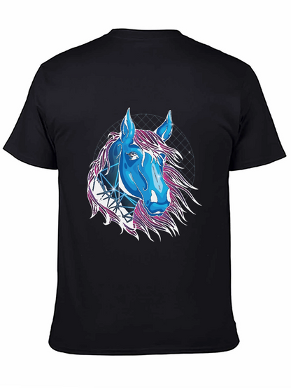 Camiseta Negra con Diseño de Caballo Cósmico