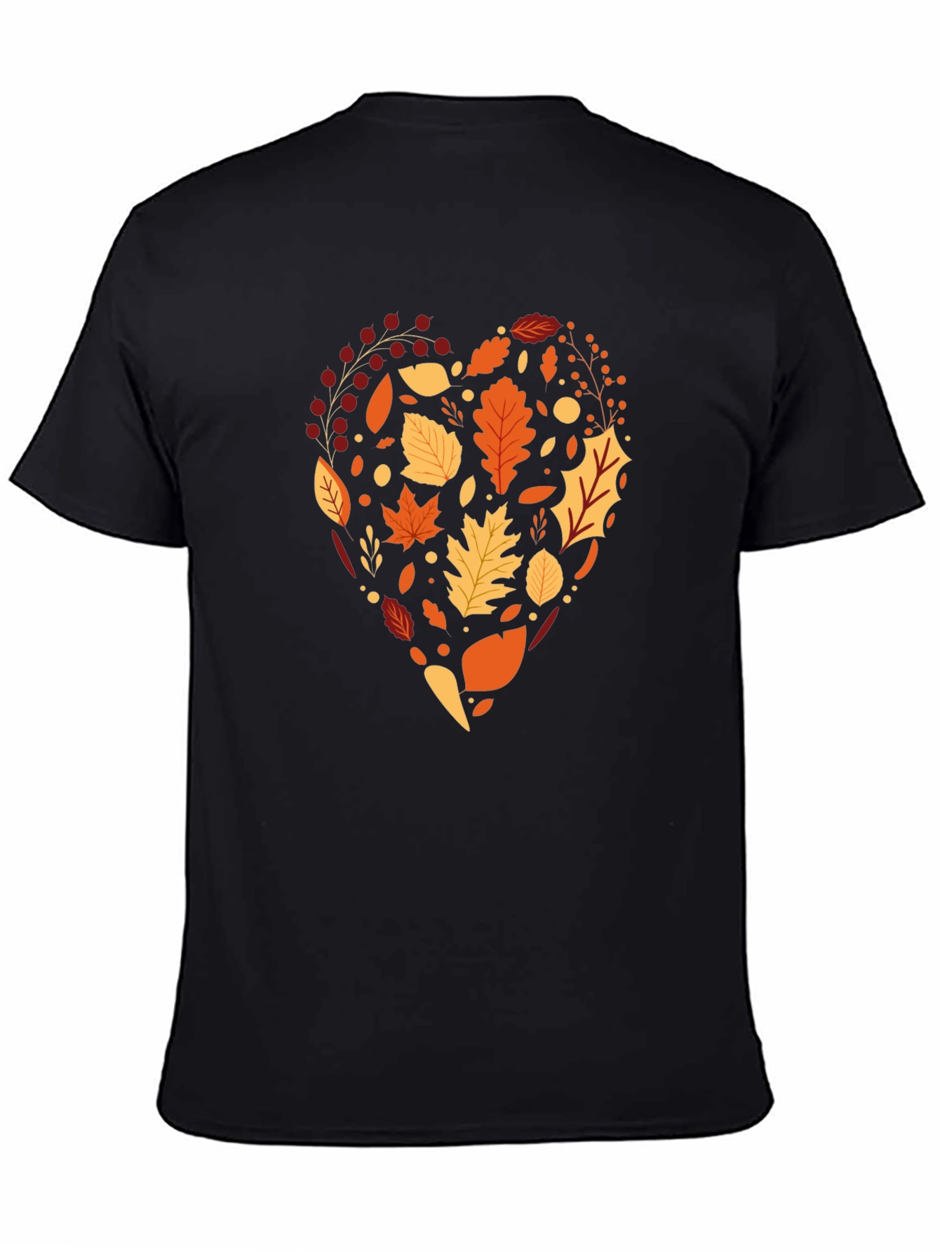 Camiseta Negra Corazón de Hojas Otoñales