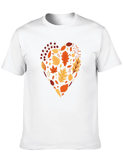 Camiseta Negra Corazón de Hojas Otoñales