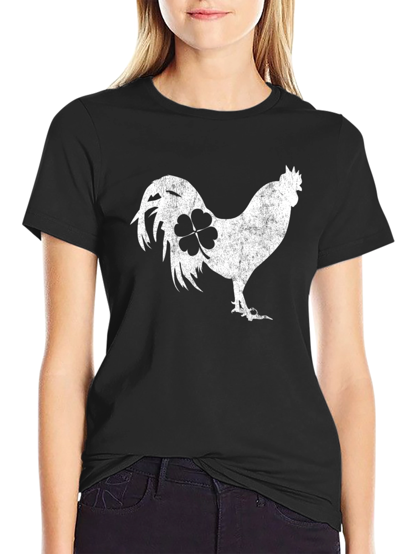 Camiseta Negra Gallo Trébol Suerte