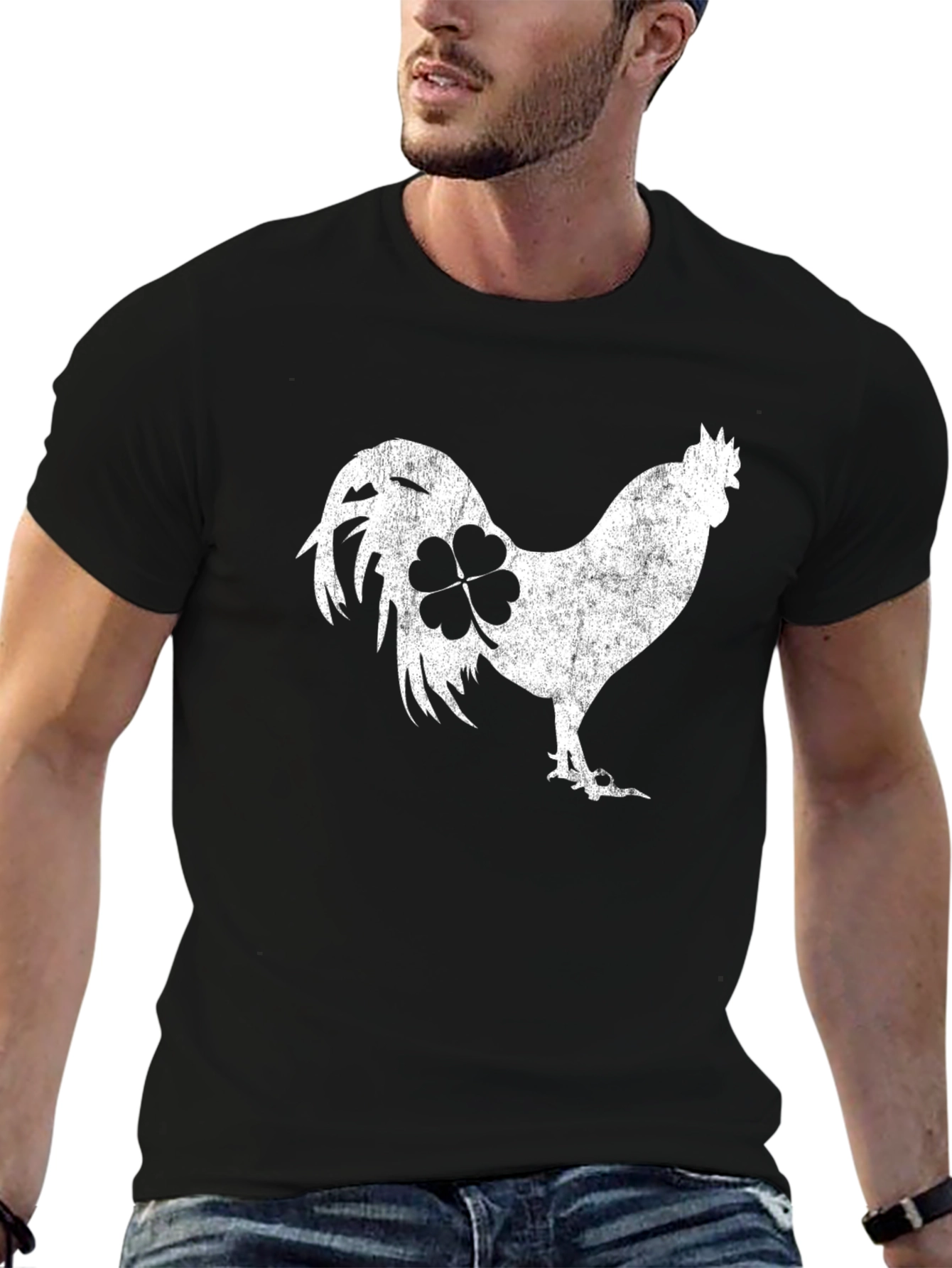 Camiseta Negra Gallo Trébol Suerte