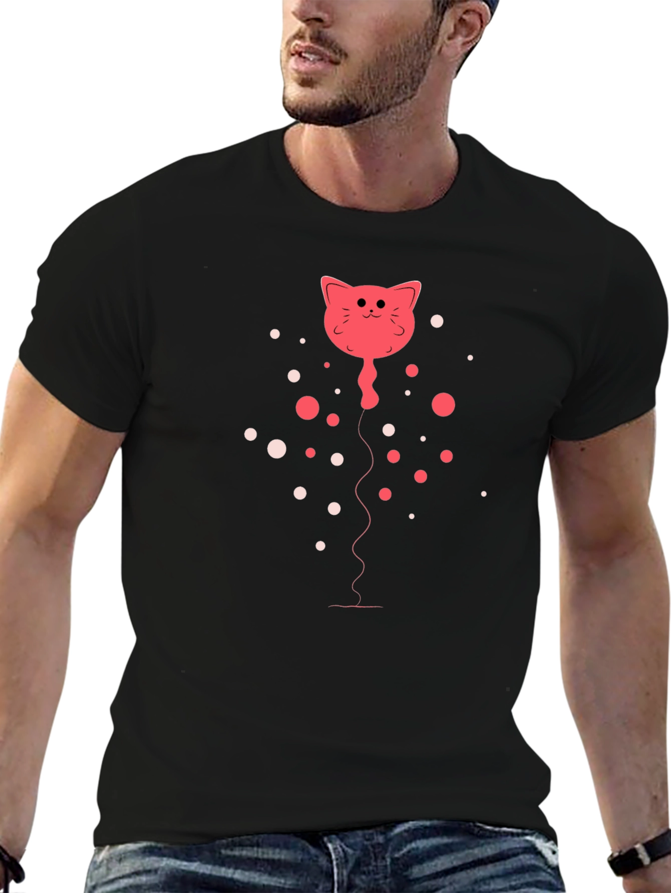 Camiseta Negra con Diseño de Gato Globo