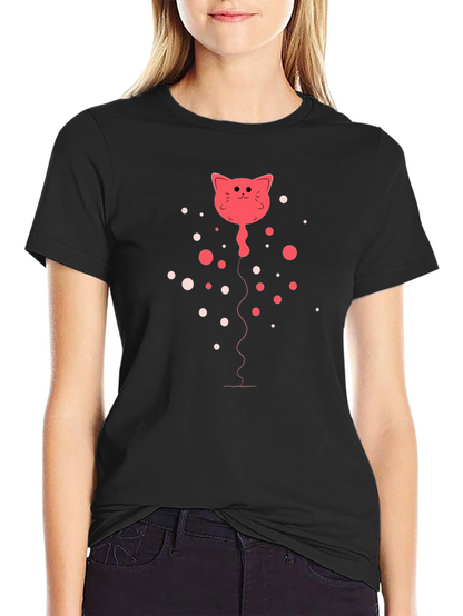 Camiseta Negra con Diseño de Gato Globo
