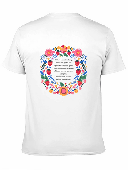 Camiseta Negra con Diseño Floral y de Fresas