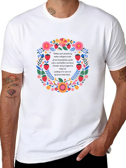 Camiseta Negra con Diseño Floral y de Fresas