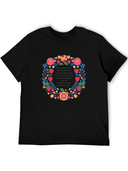 Camiseta Negra con Diseño Floral y de Fresas
