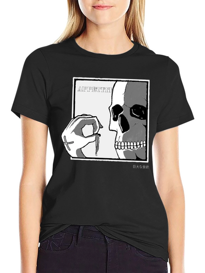 Camiseta Negra con Estampado de Cráneo y Mano