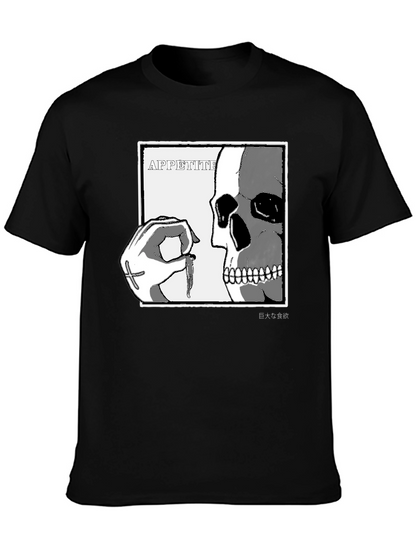 Camiseta Negra con Estampado de Cráneo y Mano