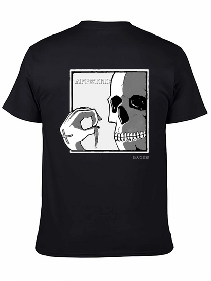 Camiseta Negra con Estampado de Cráneo y Mano