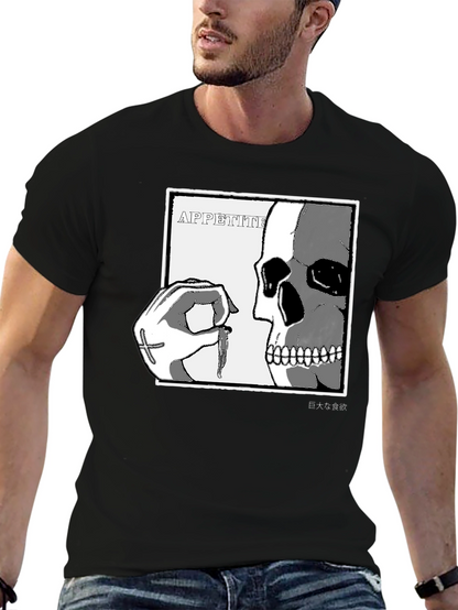 Camiseta Negra con Estampado de Cráneo y Mano