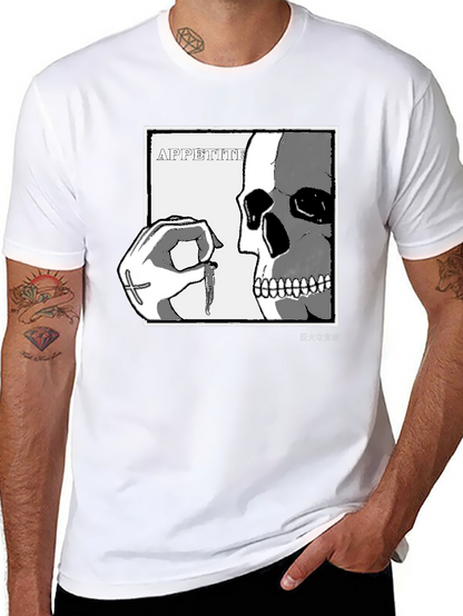 Camiseta Negra con Estampado de Cráneo y Mano