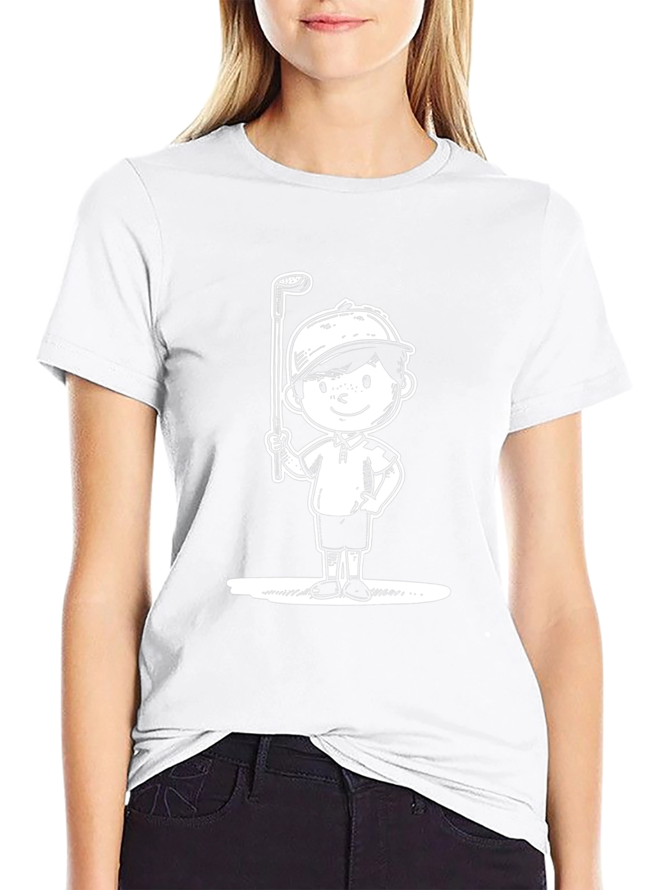 Camiseta Negra Niño Golfista Dibujo Divertido Casual