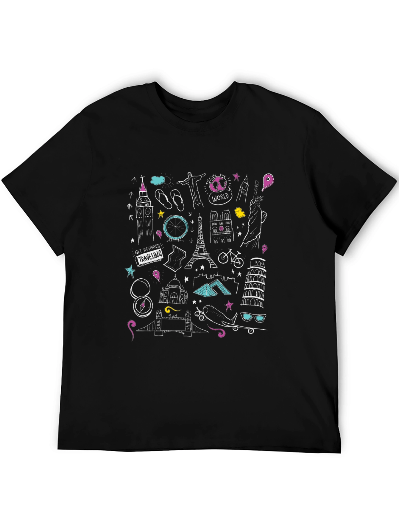 Camiseta Negra con Diseño de Viajes