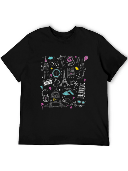 Camiseta Negra con Diseño de Viajes
