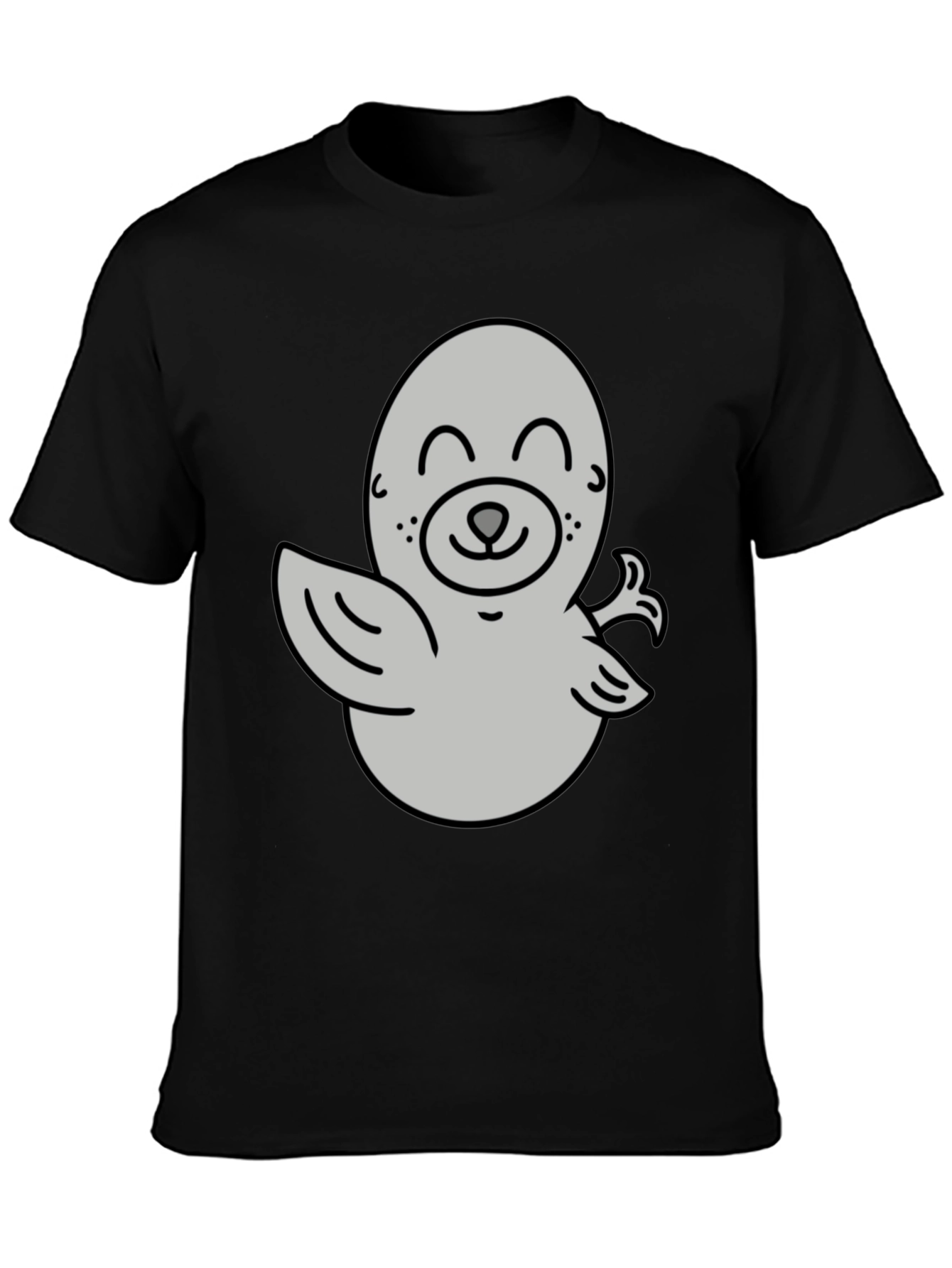 Camiseta Negra con Diseño de Foca Amigable