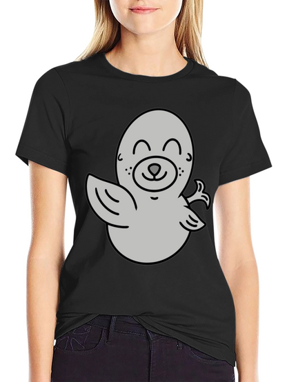 Camiseta Negra con Diseño de Foca Amigable