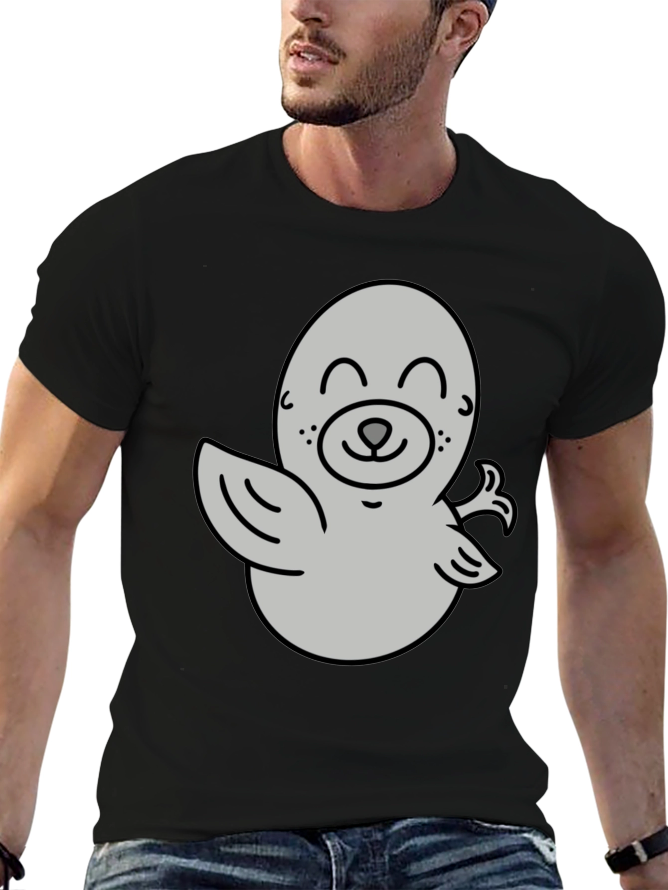 Camiseta Negra con Diseño de Foca Amigable