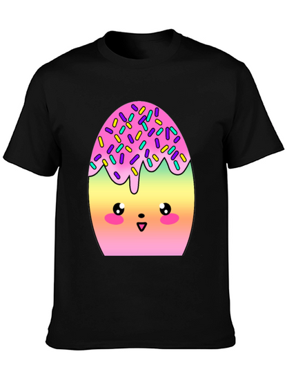 Camiseta Negra con Divertido Diseño de Huevo Kawaii