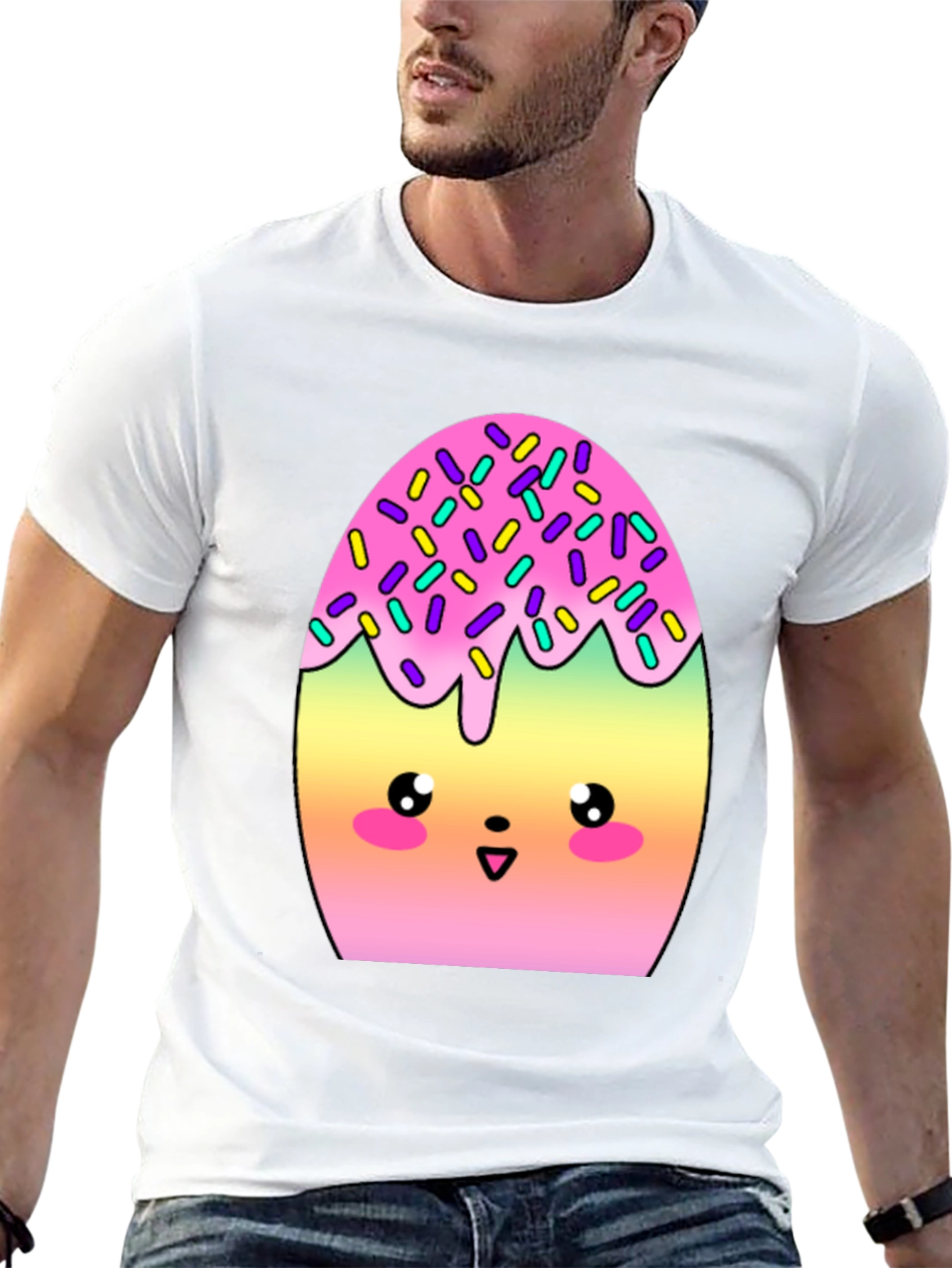 Camiseta Negra con Divertido Diseño de Huevo Kawaii