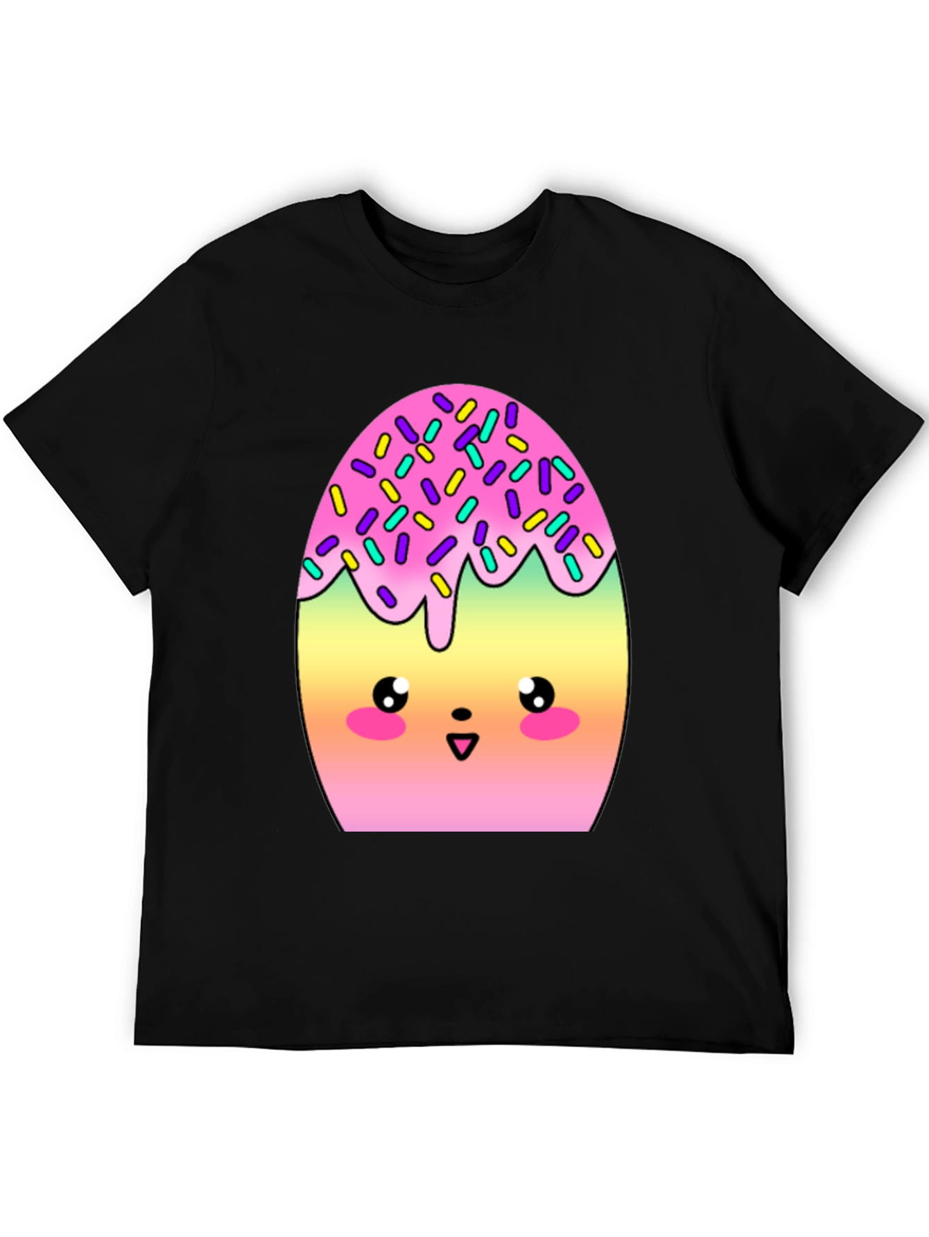 Camiseta Negra con Divertido Diseño de Huevo Kawaii